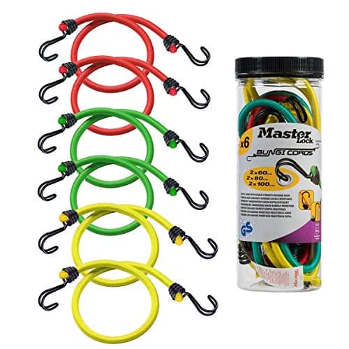 Image of MASTER LOCK Bungees with Hooks [Set of 6 Bungee Cords] [2 * 60 cm + 2 * 80 cm + 2 * 100 cm] [Double Reverse Hook] 3040EURDAT - Ideal for Transporting, Packing and Securing Loads