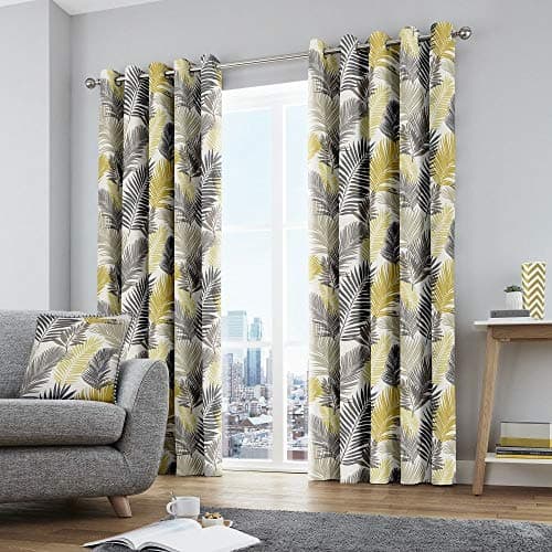 Image of Fusion - Tropical - 100% Cotton Pair of Eyelet Curtains - 66" Width x 54" Drop (168 x 137cm) in Ochre