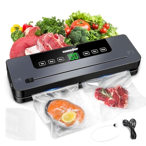 Image of comeder 6 in 1 Vacuum Sealer Machine, 30cm Longer Seal Food Sealer with 50Pcs Vacuum Sealer Bags for Vac/Seal/Rice/Wet/Dry Mode, Built-in Cutter and Visible LED Digital Countdown Display, UK Plug