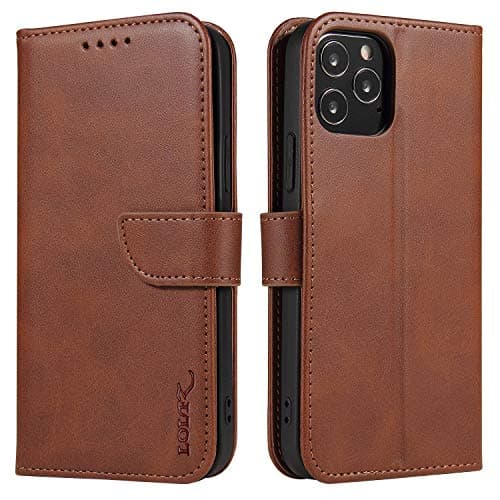 Image of LOLFZ Wallet Case for iPhone 12 Mini, Vintage Leather Book Case with Card Holder Kickstand Magnetic Closure Flip Case Cover for iPhone 12 Mini 5.4 inch - Coffee Brown