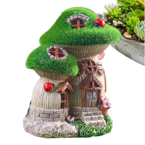 Image of Yiohejy Solar Fairy House, Resin Cottage Statue, Solar LED Light Fairy House, Garden Ornaments Outdoors, For Patio Yard Lawn Courtyard, Porch Ornaments, Outdoor Decor
