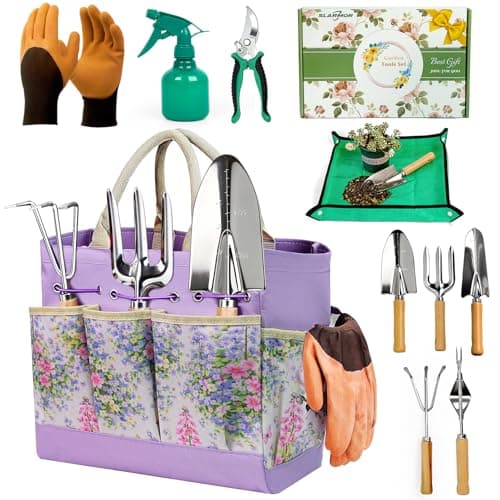 Image of SLARMOR Garden Tools Set 10-Piece, Heavy Duty Gardening Tools Kit for Women & Men with Stainless Steel Hand Tool, Pruning Shears, Gloves, Bag - Ideal Gardening Gifts for Women & Gardeners