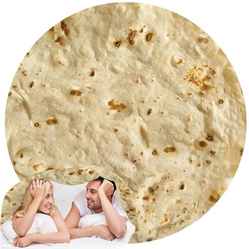 Image of Novelty Burrito Tortilla Throw Blanket - Round Food Blanket for Adults & Kids, Giant Taco Wrap Blanket 120CM