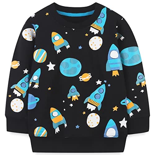 Image of Boys Sweatshirt Jumper Rocket Crewneck Long Sleeved Tops 100% Cotton Pullover T-Shirts Toddler Kids Clothes for Age 3-4 Years