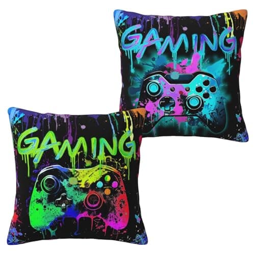 Image of Gamer Gifts for Boys, 2PCS Gaming Pillow Covers For Player,45x45cm Watercolour Graffiti Gaming Cushion Covers Gamer Decorative Accessories for Room,Throw Pillow Cases For Couch Sofa Office Bedroom (A)
