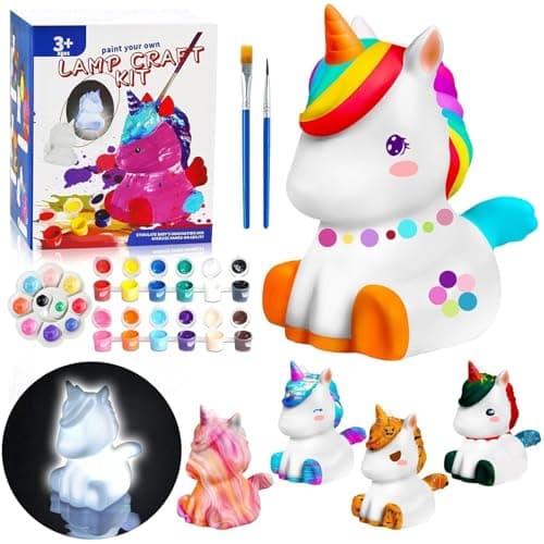 Image of LinStyle Paint Your Own Unicorn Lamp Art Kit,DIY Night Light,Painting kit for Kids 6-12,Arts and Crafts Supplies Birthday Party Holiday Unicorns Gift for Teens Girls Boys Age 3 4 5 6 7 8+