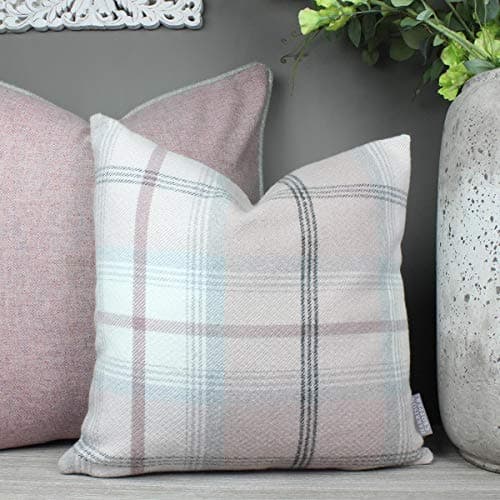 Image of Harrison Cropper Balmoral Blush Pink & Grey Checked Cushion (22" Feather Filled)