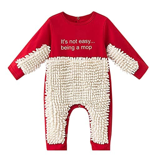 Image of Baby Baby Infant Crawling Romper Onesie Girls Newborn Solid Boys Jumpsuit Mop Girls Romper&Jumpsuit Birthday Gift First Girl (Red, 18-24 Months)