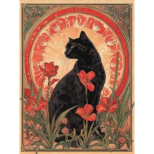 Image of RICUVED Black Cat Diamond Painting Kits,5D Poster Diamond Art Painting Kits for Adults Full Drill Crystal Picture Art Kits for Beginners for Home 11.8x15.7 in