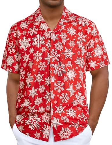 Image of iCKER Hawaiian Shirt Beach Mens Short Sleeve Floral Classic Shirt Print Casual Regular Fit,Red TF183,L
