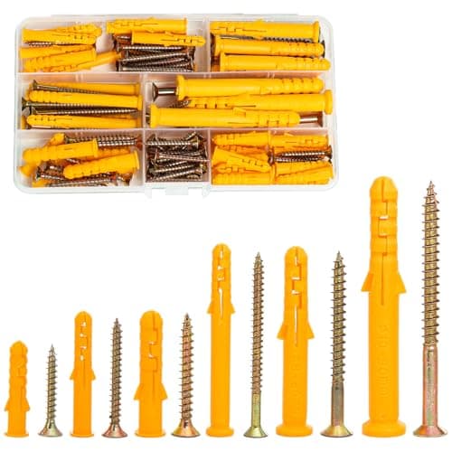 Image of 110 Pcs Screws and Wall Plugs Set, 6 Size M10 M8 M6 Wall Plugs and Screwsfor Brick Concrete Drywall Self Tapping Rawl Plugs Assorted(55 x Masonry Screws, 55 x Expansion Anchor Bolts)