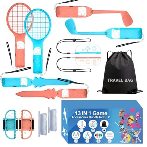 Image of 13-in-1 Compatible with Nintendo Switch 2 Sports Accessories Compatible with Switch 2 Game Tennis Racket Golf Sword Handles Wrist Leg Strap 2025 Sports Game Accessories for Family/Friend Party Game