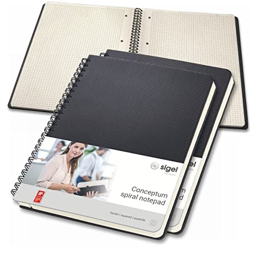 Image of SIGEL CO822 Spiral Notepad, approx. A5, squaRed, hardcover, Black, 3 Pieces - Conceptum