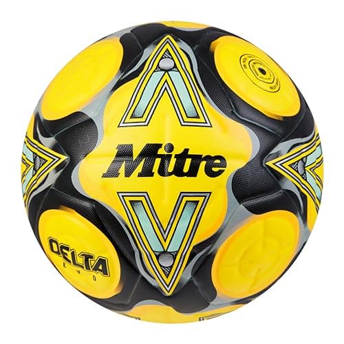 Image of Mitre Delta Football | Highly Durable | Enhanced Accuracy and Consistency, Fluo Yellow/Black/Circular Grey, 4
