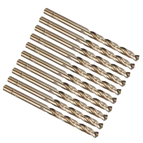 Image of PATIKIL 4.2mm Drill Bit, M35 Cobalt 5% High-Speed Steel Jobber Straight Shank 135° Gold Finish for Stainless Steel Hard Metal - 10 Pack