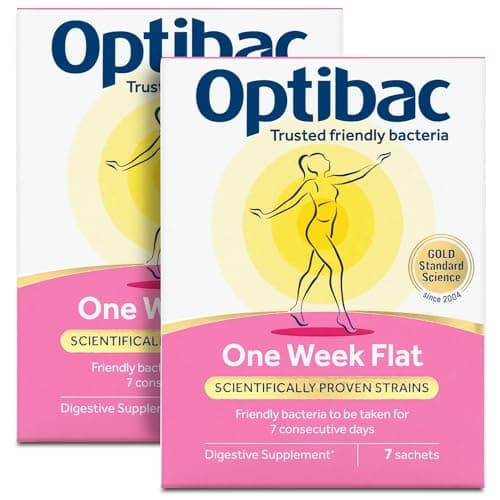 Image of Optibac Probiotics One Week Flat - Vegan Digestive Probiotic Supplement - Suitable for Bloating as Gluten Free - Most Trusted & Recommended Brand - 2 Week Supply, 14 Sachets