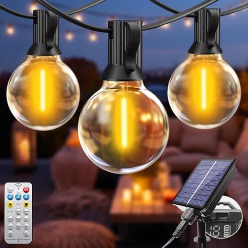 Image of btfarm Solar Festoon Lights Outdoor with Remote, Garden String Light USB & Solar Powered 10+1 LED G40 Shatterproof Bulb, 8M/26FT Waterproof Dimmable Hanging Lighting for Outside Gazebo Fence Wedding