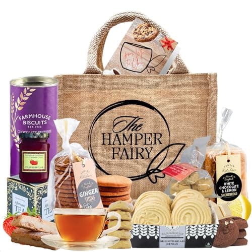 Image of Afternoon Tea Hamper Gift with Biscuits, Cookies, Shortbread, Jam & Tea - For New Home, Birthday, Anniversary, Thank you Hampers, Couple Gifts and other Celebrations by The Hamper Fairy