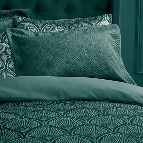 Image of Catherine Lansfield Art Deco Pearl Quilted Pillow sham Pair Teal Green