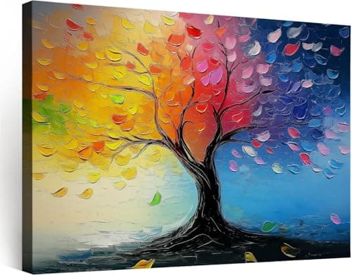 Image of Wooden Framed Canvas Wall Art Abstract Tree of Life Painting on Canvas Prints Morden Wall Artwork Pictures for Living Room Bedroom Restaurant Home Office Wall Decoration Multicolour 120 x 60 cm