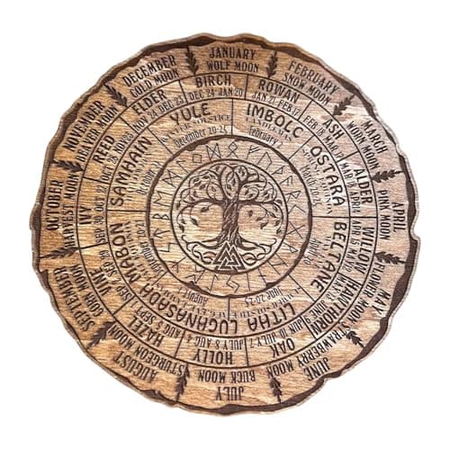 Image of Joalpysm 20 cm x 20 cm Retro Celtic Tree of Life Wood Sign, Sabbats Pagan Witch Sign, Annual Wheel of Tree Plaque