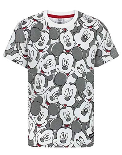 Image of Disney Mickey Mouse Boys T-shirt Face All Over Print Grey Top for Kids 5-6 Years