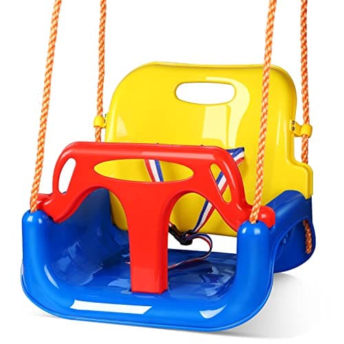 Image of Glymnis Baby Swing 3 in 1 Children's Seat Adjustable Rope 95-165cm Safety Belt & Anti-Tip T-Bar Heavy Duty Up to 100kg Outdoor Playground Backyard Swing for Baby Toddler & Teen(6 Months - 3 Years)
