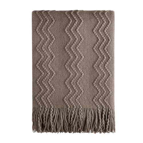 Image of BOURINA Textured Solid Soft Sofa Throw Couch Cover Knitted Decorative Blanket,Brown, 127x152cm