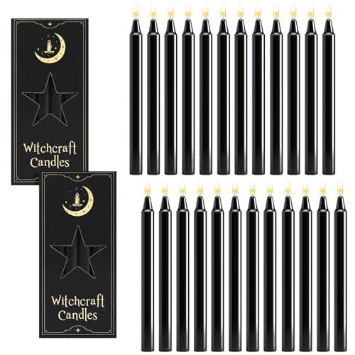 Image of 24 Pack Black Candles 6.3" Spell Chime Candles, Unscented Mini Taper Candle, Dinner Candles, Black Pillar Candles for Dinner Home Decor Rituals Magic Witchcraft Wiccan Altar Prayer Meditation Party