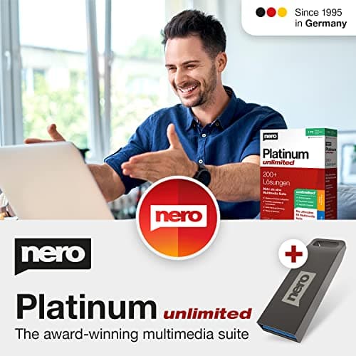 Image of Nero Platinum Unlimited | Multimedia Suite on USB Stick | Video Editing & Photo AI | Media Convert & Burn | Music & Backup Tools | PC Optimisation | Lifetime License | 1 PC | Windows 11/10/8/7