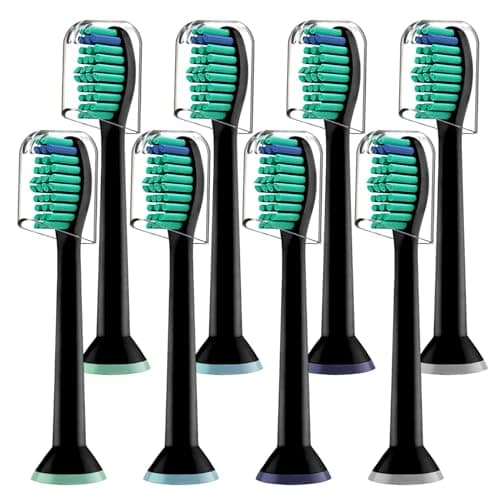 Image of Derffin Replacement Brush Heads, Compatible with Philips Sonicare Electric Toothbrushes, Classic Toothbrush Heads HX6014, Fit The Models of HX3/HX6/HX9/HX8/HX7 Series (8 Pack in Black)