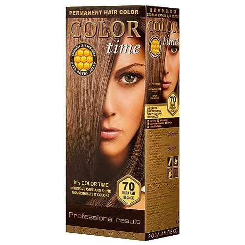 Image of COLOR TIME | Permanent Gel Hair Dye Dark Ash Blonde Color 70 | Enriched with Royal Jelly and Vitamin C | Permanent Hair Color | Covers Gray Hair | 100 ML