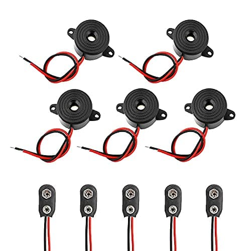 Image of 5 Pcs Electronic Buzzer Alarm Active Piezo Buzzer Buzzer Alarm Sounder High Decibel Continuous Sound Beep 9V Battery Clip Connector Kit