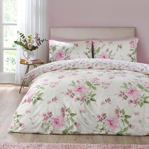 Image of Catherine Lansfield Avebury Floral Reversible King Duvet Cover Set with Pillowcases Cream
