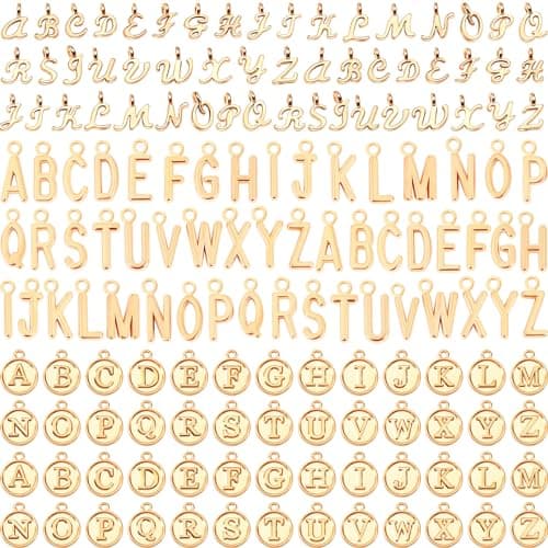 Image of SANNIX Letter Charms, 156Pcs/6 Sets Alphabet ABC Letter Charms 3 Styles Capital A-Z Charm DIY Bracelet Necklace Pendants with 200Pcs Open Jump Rings for Jewelry Making (KC Gold & Antique Silver)