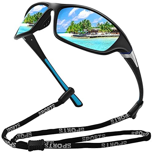 Image of MEETSUN Polarized Sports Sunglasses for Men Women Driving Cycling Fishing Sun Glasses UV400 Protection Black Frame-Blue Mirror Lens