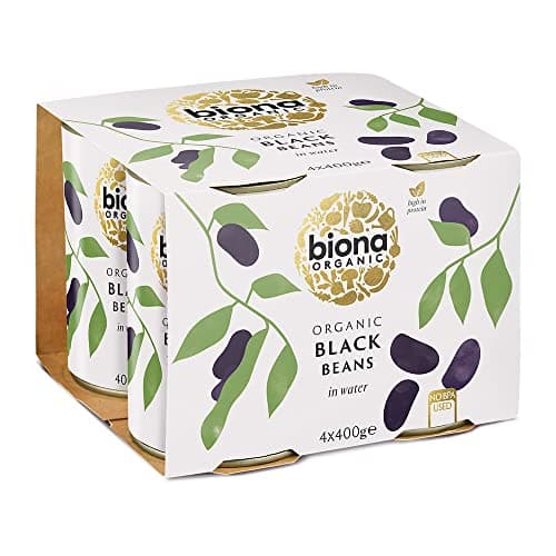 Image of Biona Organic Black Beans 400g, Pack of 4 - In Water, Pre-Cooked & Ready to Eat - No Added Sugar or Salt - Source of Vegan Protein and Fibre - BPA Free Can, Non GMA