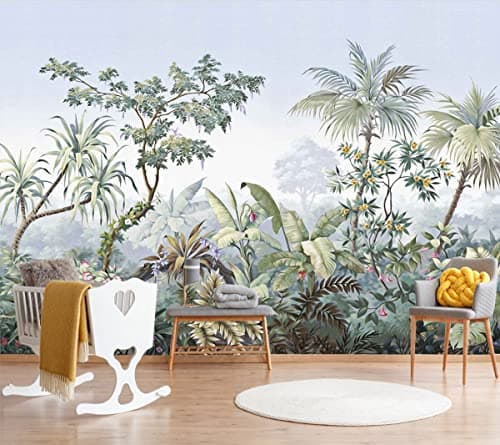 Image of Reyhui Tropical Banana Leaf Wallpaper Green Plant Wall Murals for Bedroom Living Room (not self-Adhesive)