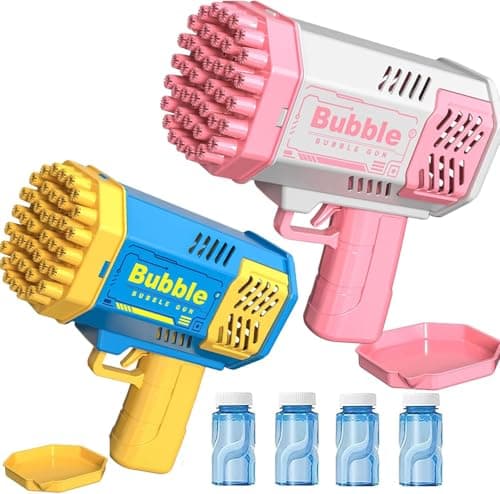 Image of 2 Pack Bubble Gun, 40 Holes Bazooka Bubble Gun with 2 Bottles of Bubble Solution, Bubble Blaster Toy 5000+ Bubbles Per Min Bubble Maker Outdoor Toys for Girls Party