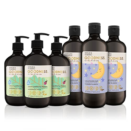 Image of Baylis & Harding Goodness Kids Toiletries Bundle: 3 x 500 ml Shampoo & 3 x 500 ml Bubble Bath (6 bottles) - Vegan Friendly