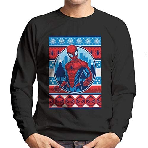 Image of Marvel Christmas Spider Man Festive Knit Design Men's Sweatshirt Black