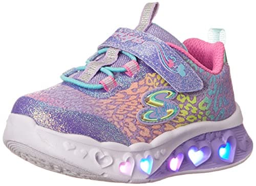 Image of Skechers Kids Girls Flutter Heart Lights-Loves Sneaker, Lavender/Multi, 5 Toddler