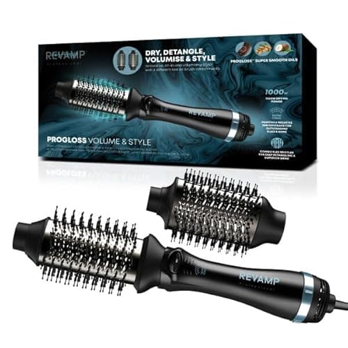 Image of REVAMP Volume & Style Hot Brush Styler - 4 in 1 Blow Dry, Hot Air Styler - Hair Dryer Brush x 2 Heads for Drying, Volumising and Shine - Hairbrush Dryer, Detangling and Styling