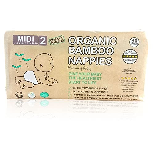 Image of Beaming Baby Organic Bamboo Nappies Size 2, Midi, 8 Packs of 30 Bamboo Eco Nappies. Eco Friendly Bamboo Diapers for Your Beautiful Baby 2 to 5 Months
