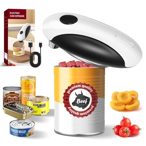 Image of Rechargeable Electric Can Opener, One-Touch Automatic Tin Opener with Smooth Edge Cutting and Lid Remover, 360° Electric Tin Openers for Any Size, Jar Openers for Seniors,Arthritic Hands,Pretty Nailed