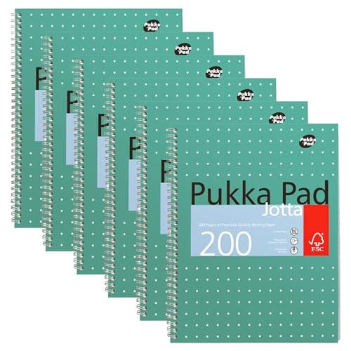 Image of Pukka Pad, A4 Metallic Jotta Book 6 Pack – 21 x 30cm – Wirebound Notebook with 8mm Lines and 80GSM Paper – Features 4-Hole Punch Margins and Perforated Edges - 200 Pages, Green