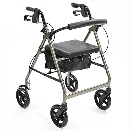 Image of NRS Healthcare A-Series 4 Wheel Aluminium Folding Rollator with Locking Brakes, Height Adjustable Lightweight Walking Aid with Seat & Bag - P11279, Silver