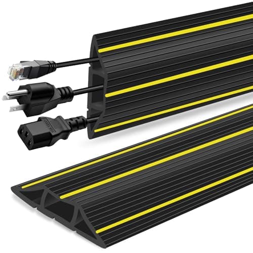 Image of Floor Cable Protector, 1M Outdoor Floor Cable Cover, Heavy Duty Rubber Wire Covers Mat for Cables Hider With 3 Cord Channel, Black