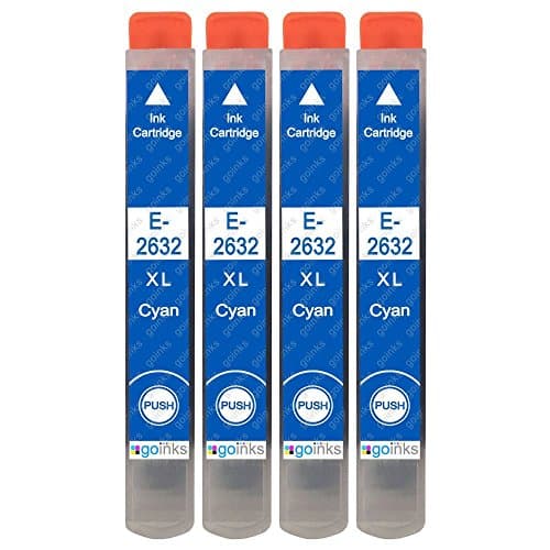 Image of Go Inks 4 Cyan Ink Cartridges to replace Epson T2632 (26XL) Compatible/non-OEM for Epson Expression Premium Printers, High Capacity (XL)