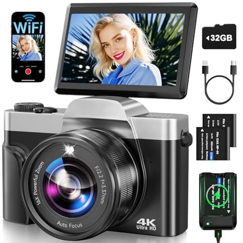 Image of Digital Camera with WiFi, 4K 64MP Autofocus Vlogging Camera for YouTube with SD Card 3.0" 180° Flip Screen 16X Digital Zoom Anti-Shake Charging Station, 2 * Batteries for Teenagers, Beginners, Adults